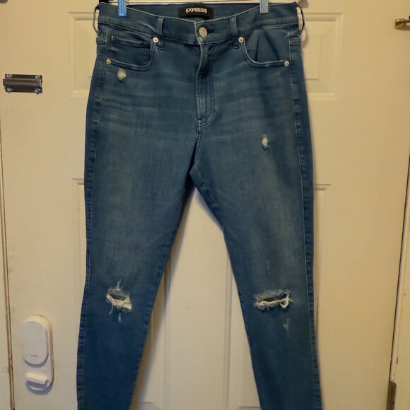 NWOT Express sz.14R  Hyper Stretch Ankle High Rise Jeans Legging Ripped - Picture 5 of 6